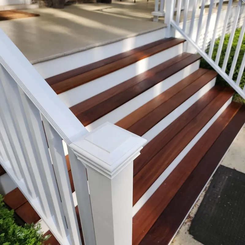 A detail image of the finish carpentry on a fineal custom-built for a staircase in a Princeton, NJ home