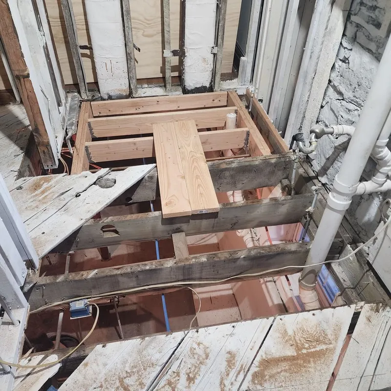 In the process of reframing the first-floor bathroom with stronger lumber.